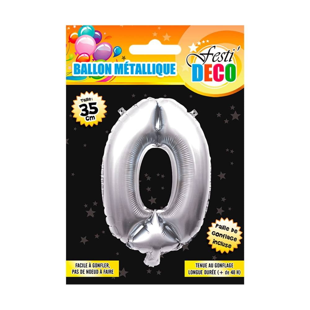 Ballon métallique argent chiffre 0