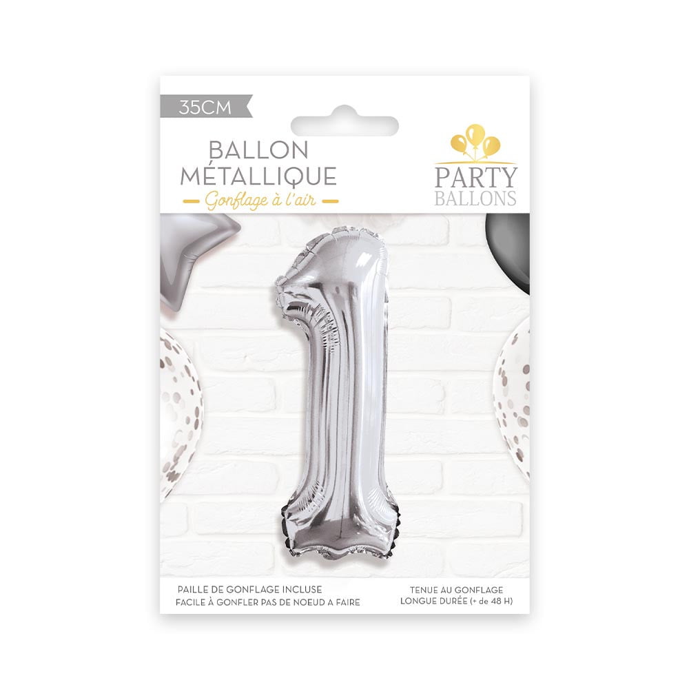 Ballon métallique argent chiffre 1