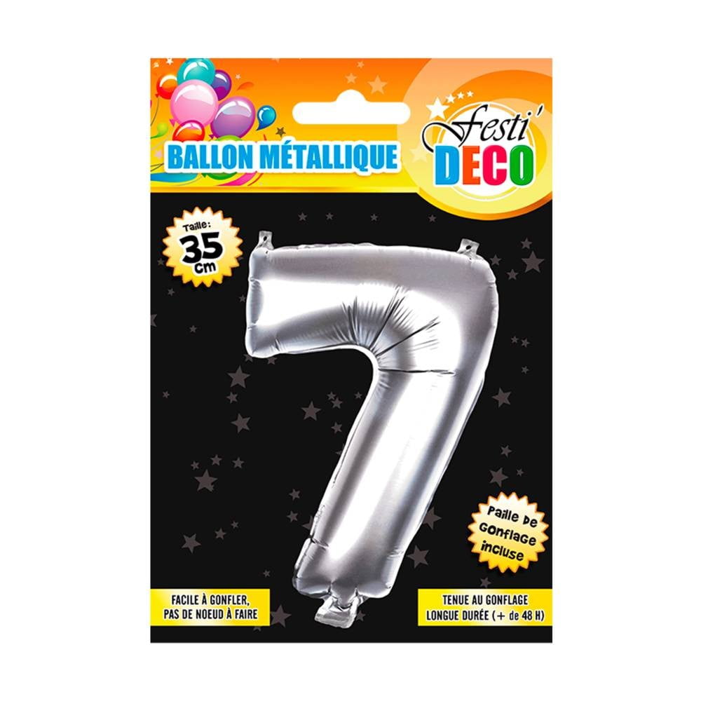Ballon métallique argent chiffre 7