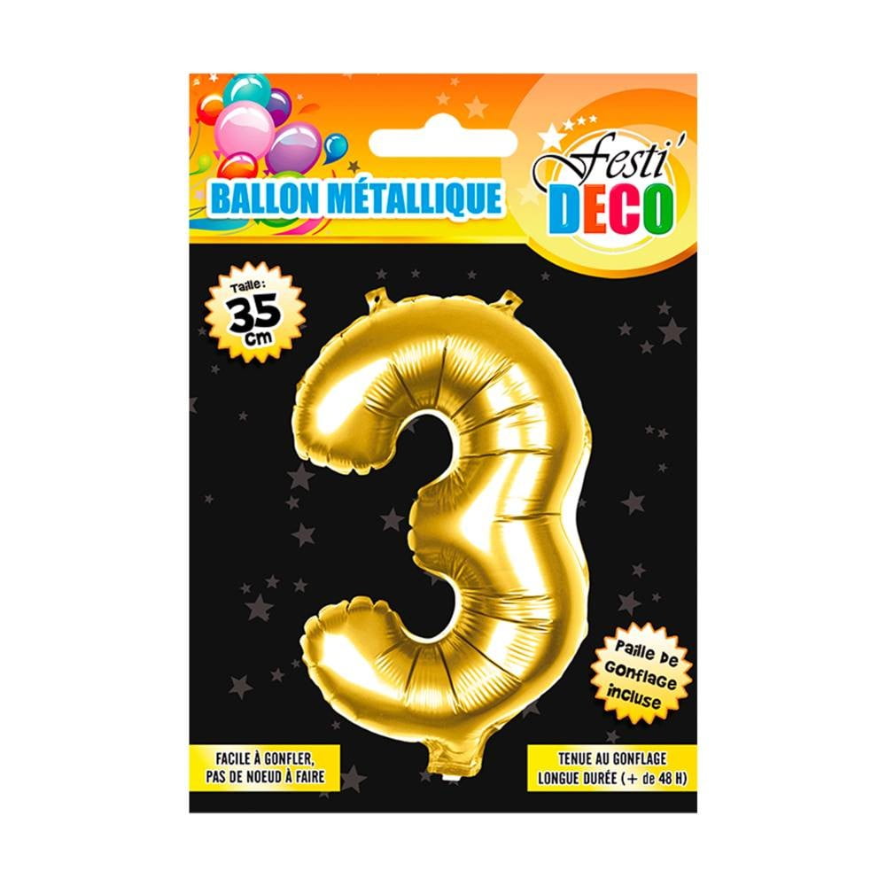 Ballon métallique  doré chiffre 3