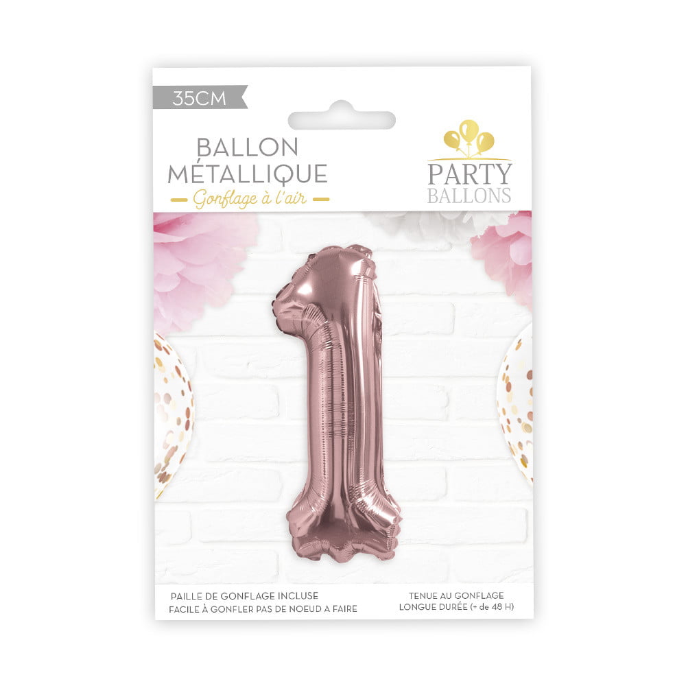 Ballon métallique doré rosé chiffre 1