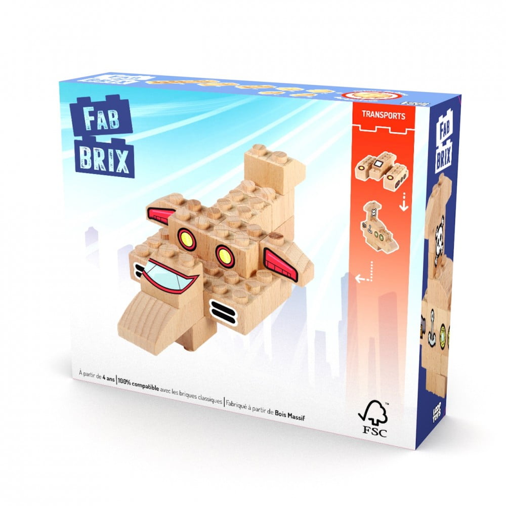 FabBRIX jeu en bois 16 pièces Transports