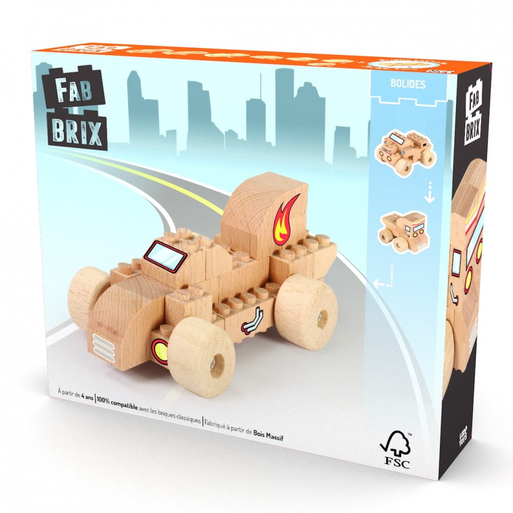 FabBRIX jeu en bois 22 pièces Bolides