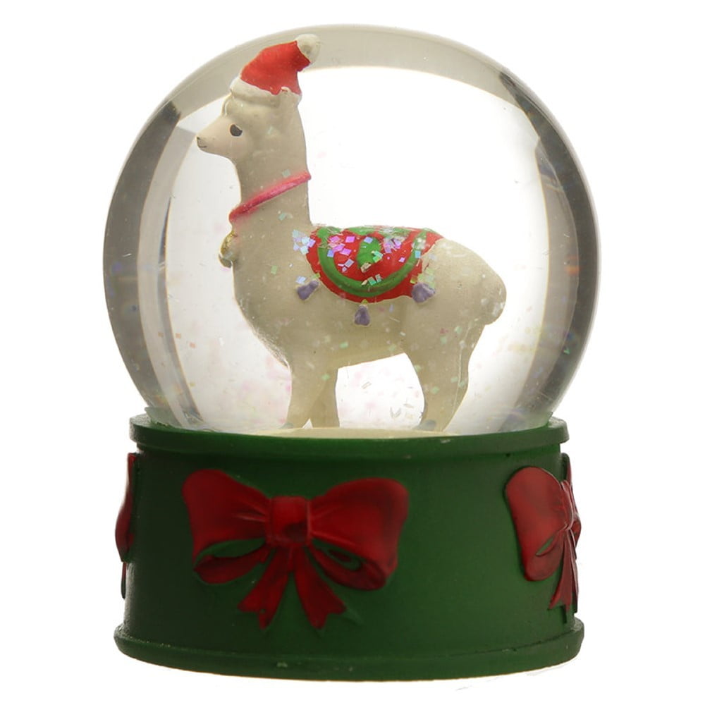 Boule à neige Noël Lama verte