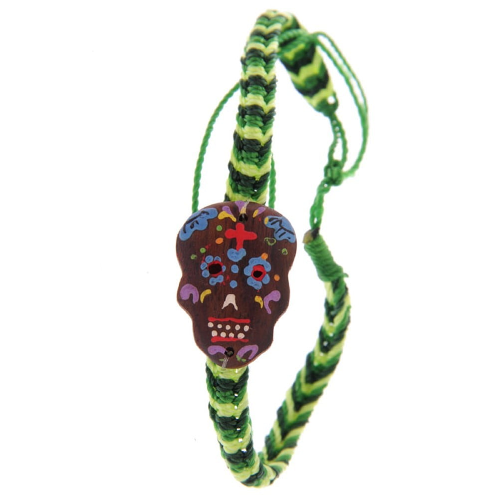 Bracelet Tête Mexicaine tissus vert/noir