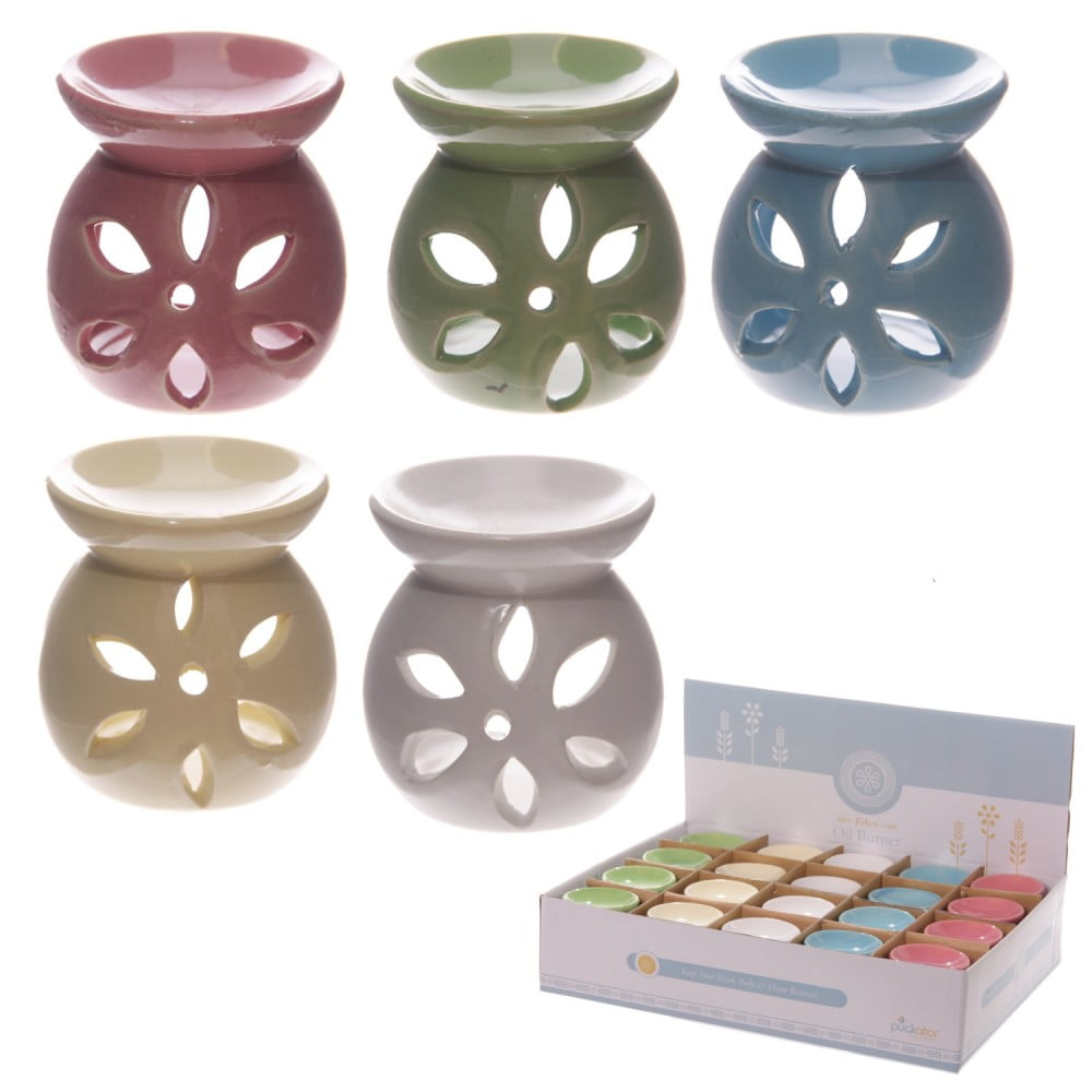 Brûleur à huile rond céramique pétale beige