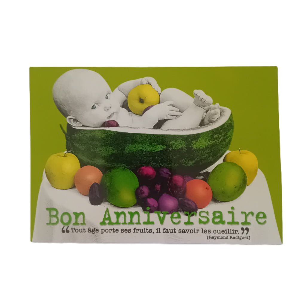Carte postale citation Anniversaire Tout age porte ses fruits