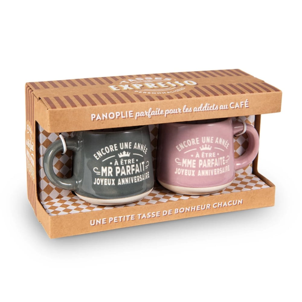 Coffret duo 2 tasses expresso Mr Parfait & Mme parfaite - Joyeux anniversaire