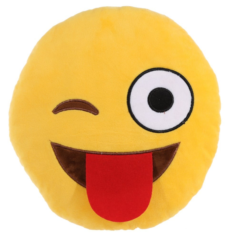 Coussin Emoji tire la langue jaune