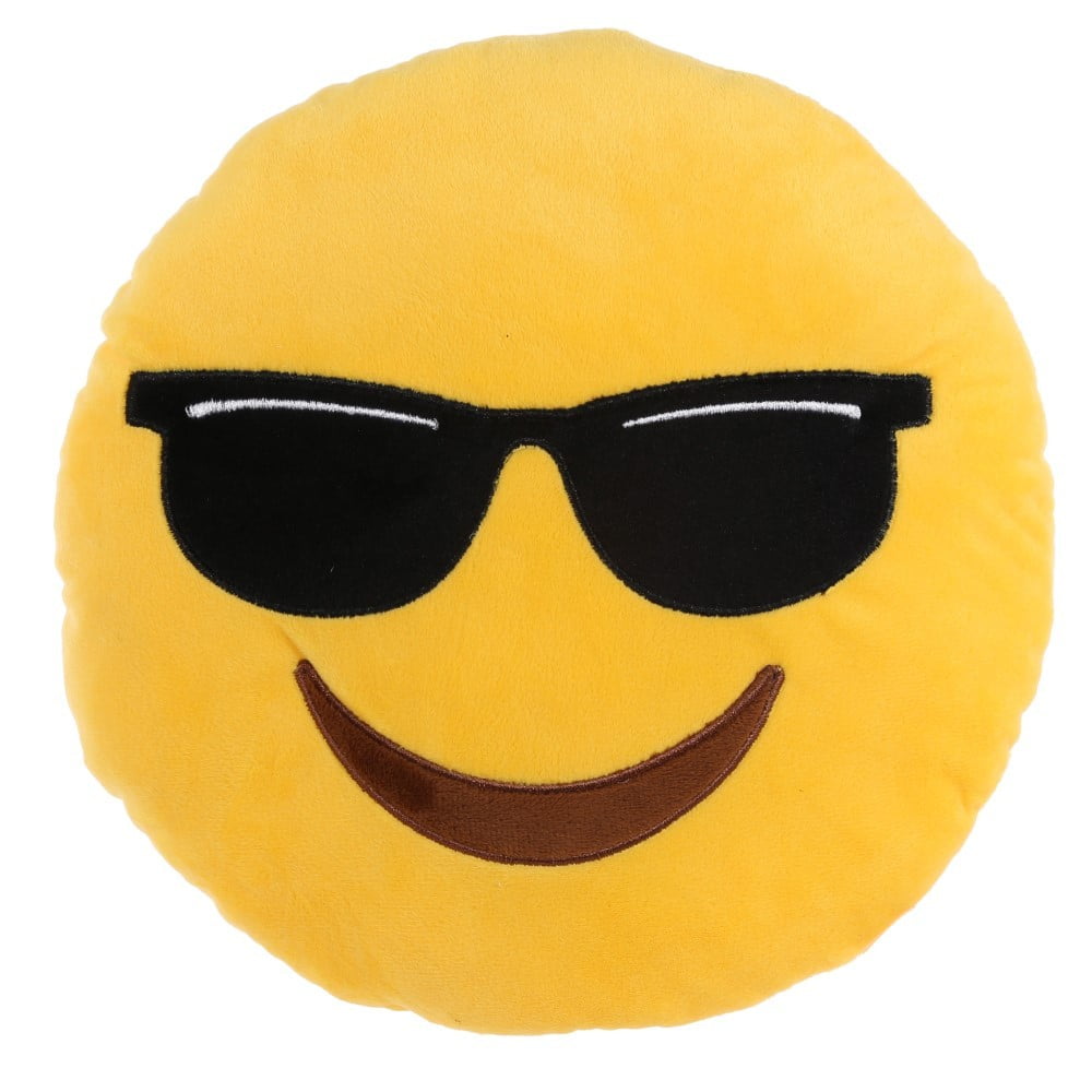 coussin emoticone lunettes de soleil jaune