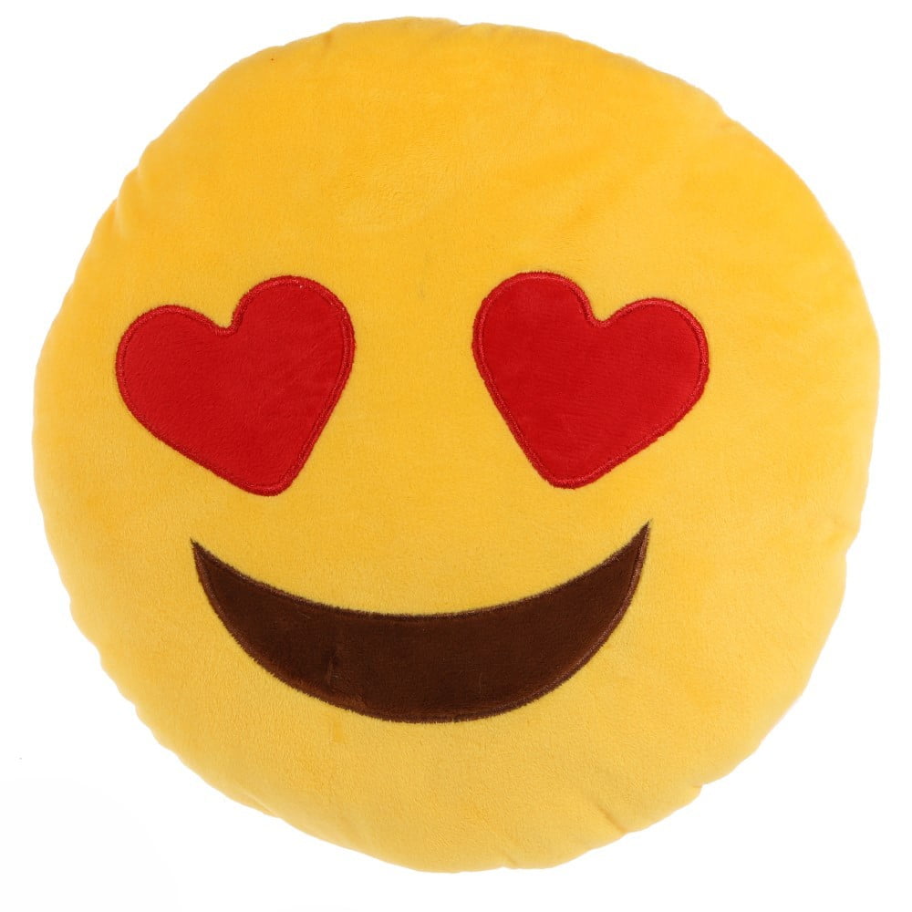 Coussin Emoticone jaune yeux en coeur