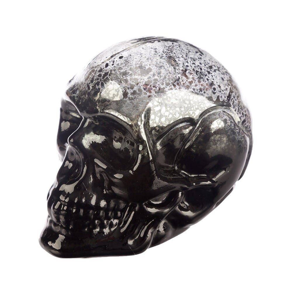 Crâne déco à led miroir noir gris