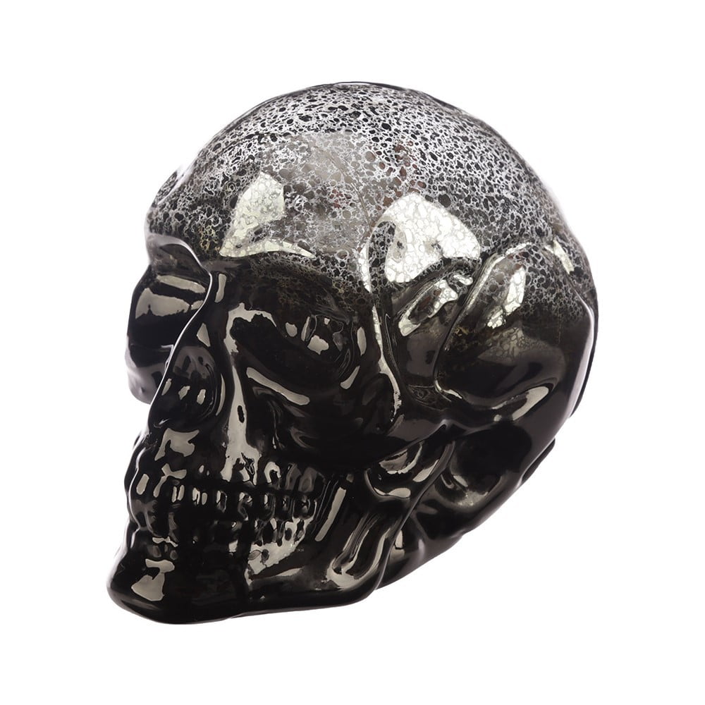 Crâne déco à led miroir noir gris