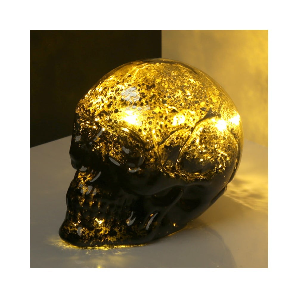 Crâne déco à led miroir noir or
