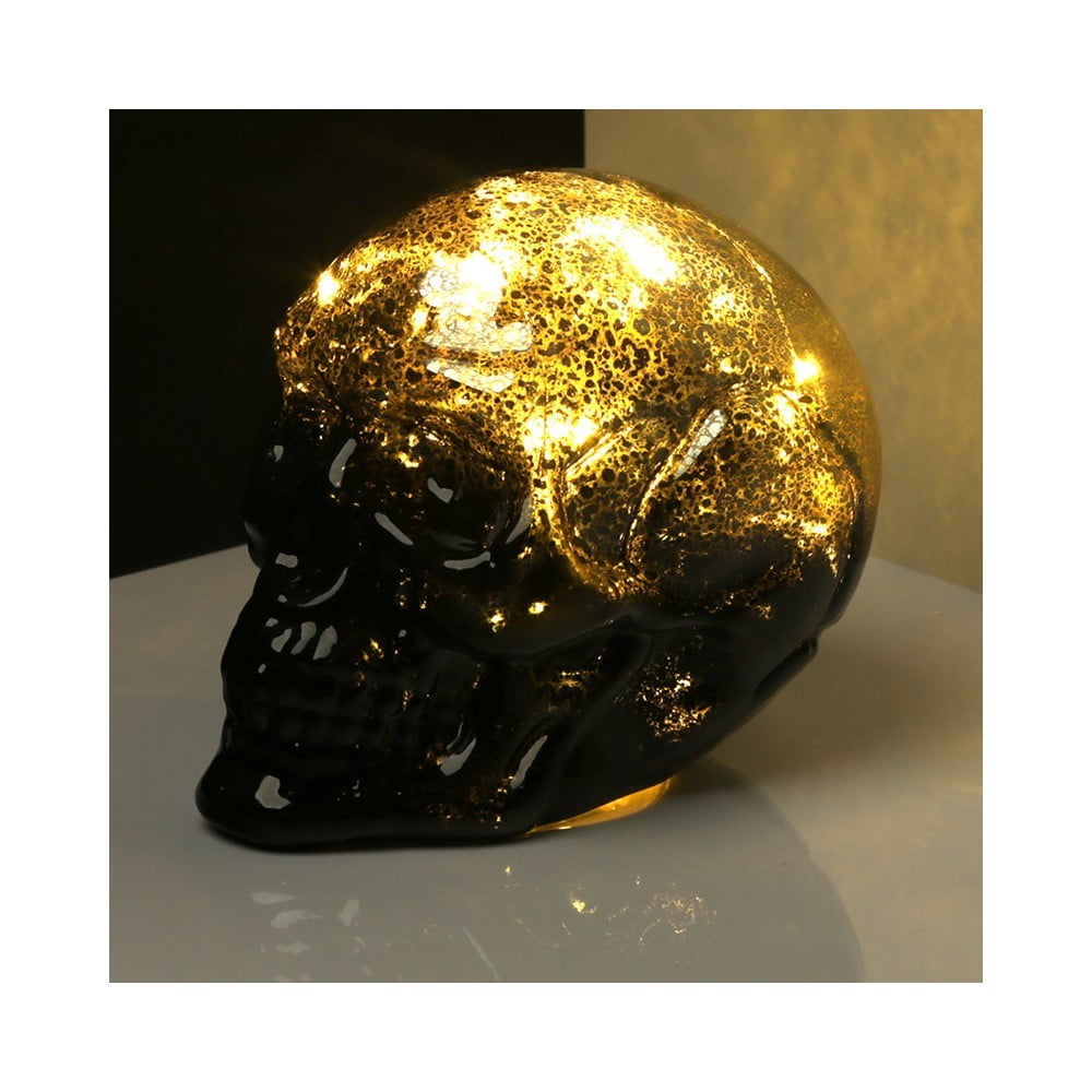 Crâne déco à led miroir noir or
