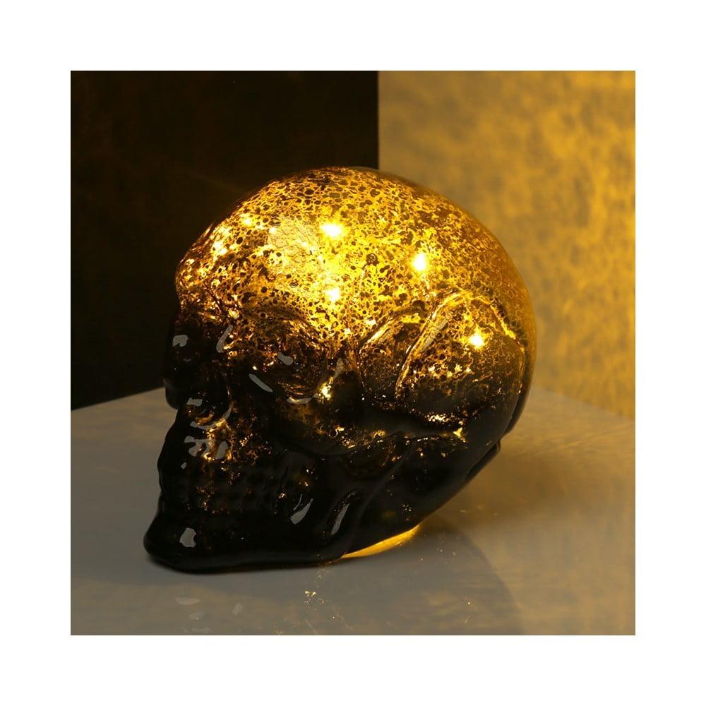 Crâne déco à led miroir noir or
