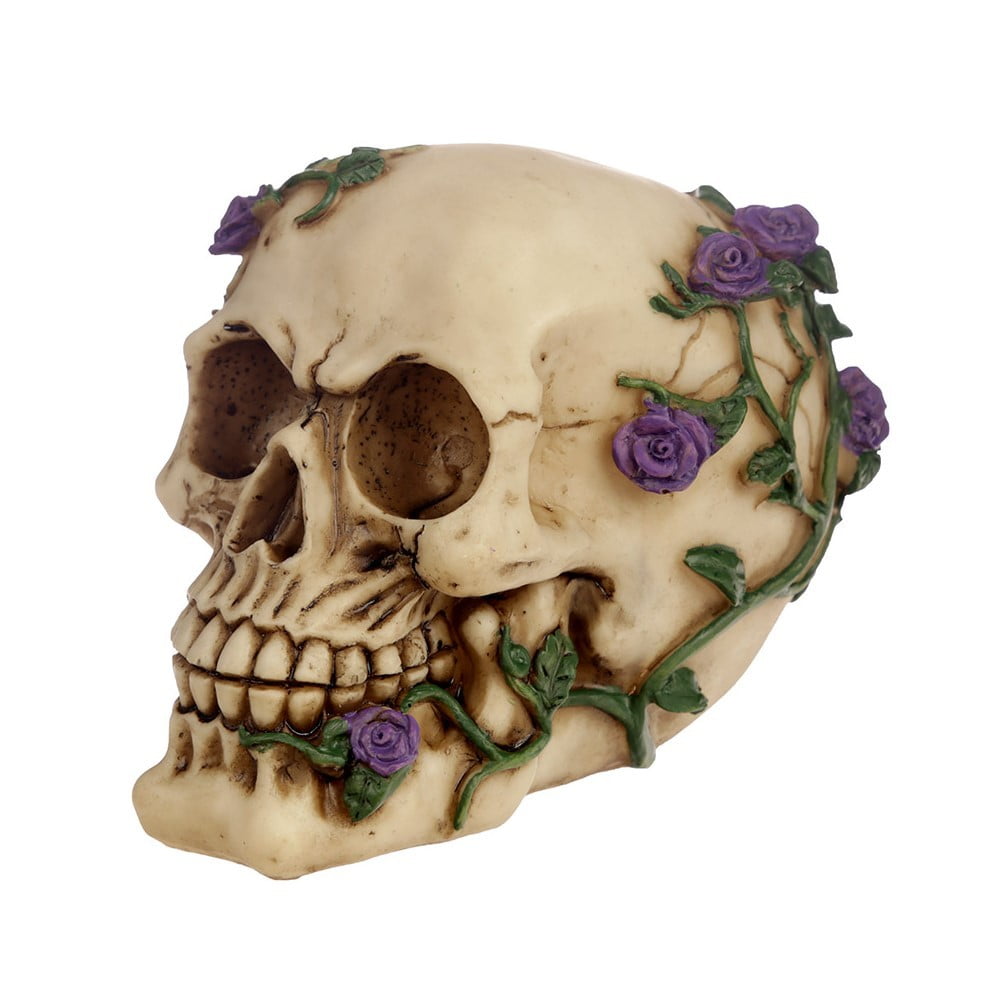 Crâne déco avec roses violettes