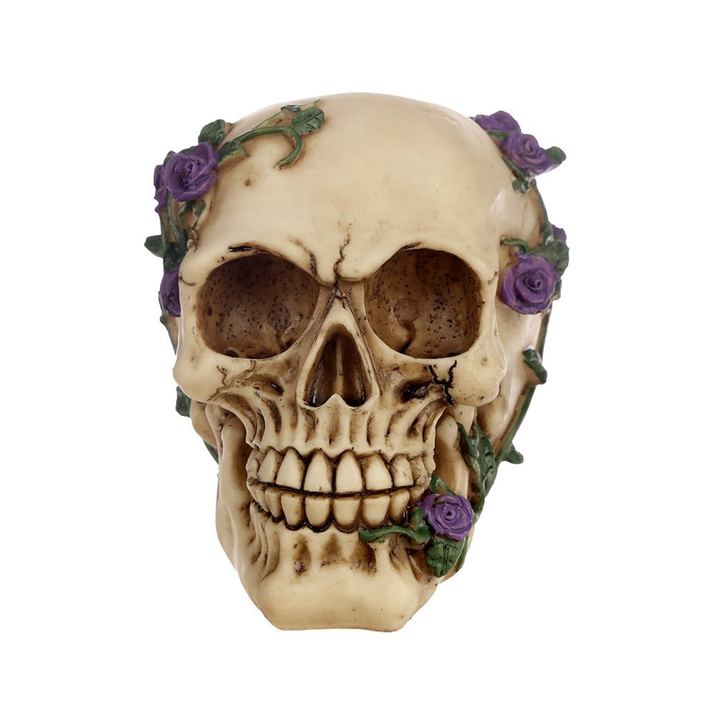 Crâne déco avec roses violettes