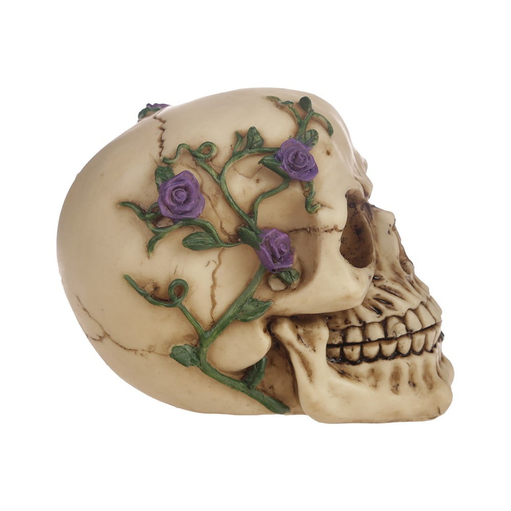 Crâne déco avec roses violettes