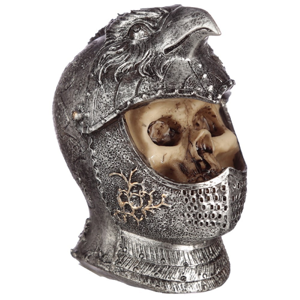 Crâne déco Chevalier avec casque Faucon Médiéval