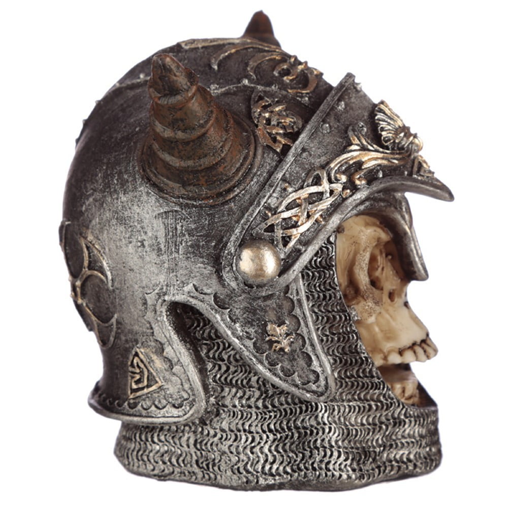 Crâne déco Chevalier avec casque Médiéval à cornes