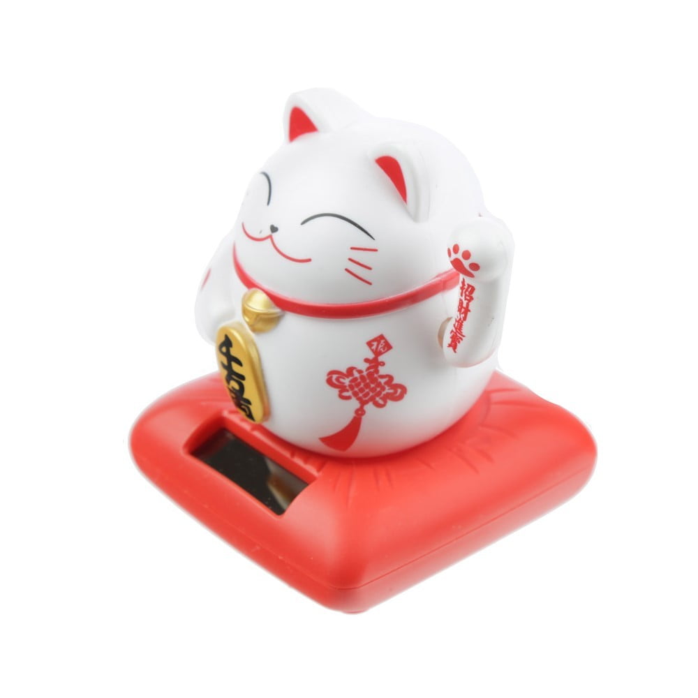 Figurine Solaire Chat blanc qui lève la main