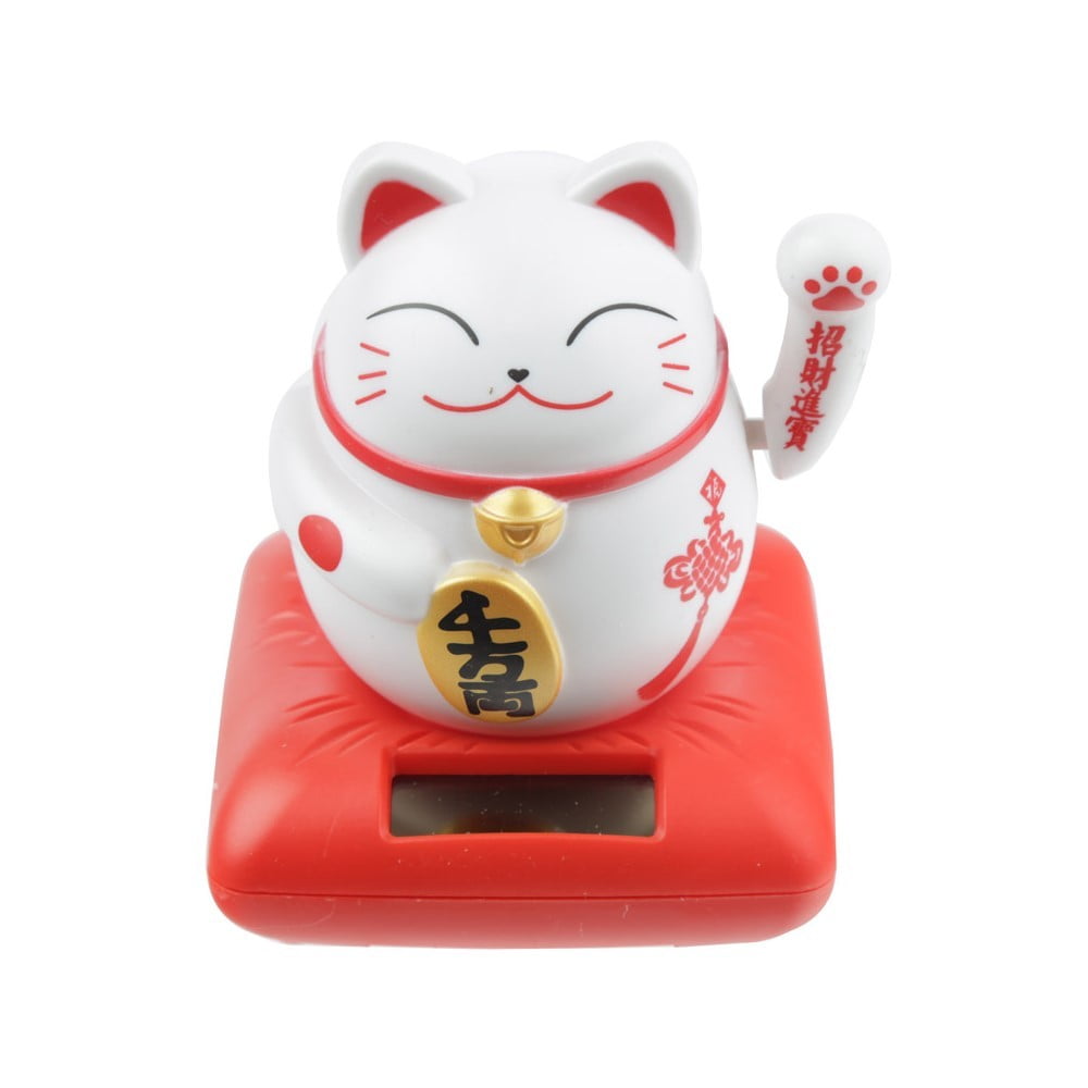 Figurine Solaire Chat blanc qui lève la main