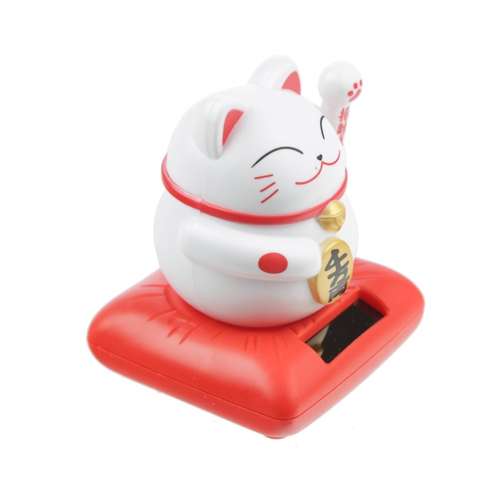 Figurine Solaire Chat blanc qui lève la main