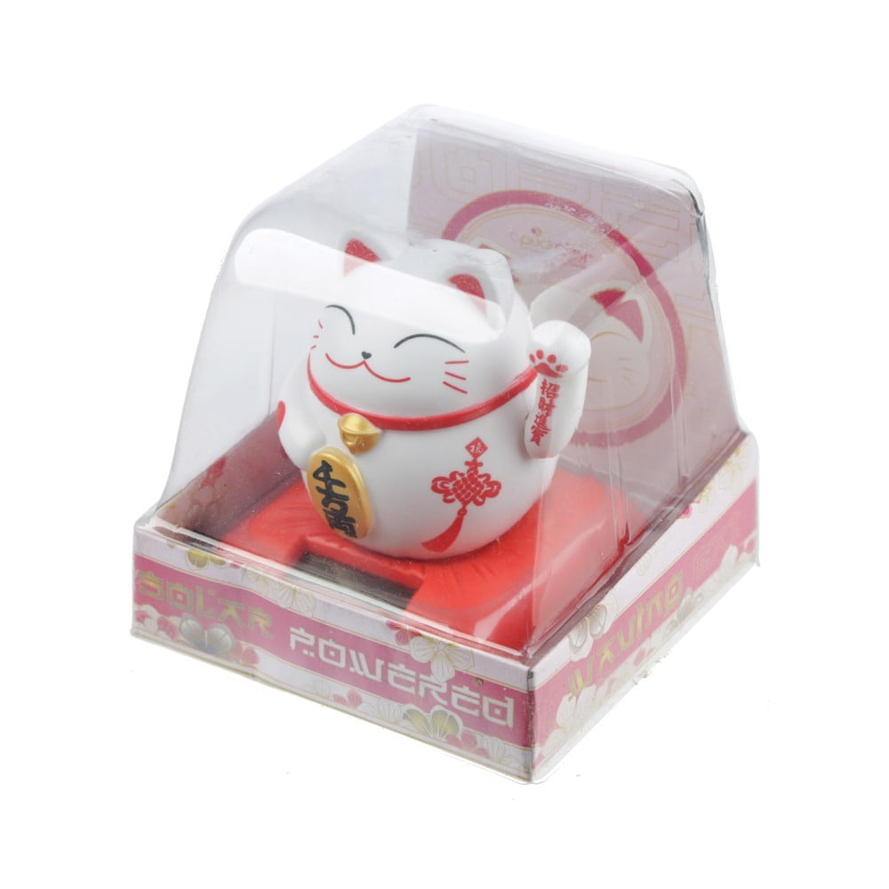 Figurine Solaire Chat blanc qui lève la main