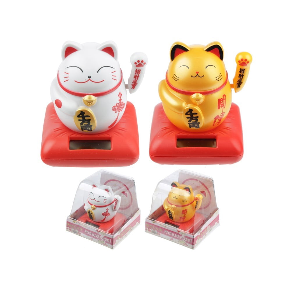 Figurine Solaire Chat blanc qui lève la main