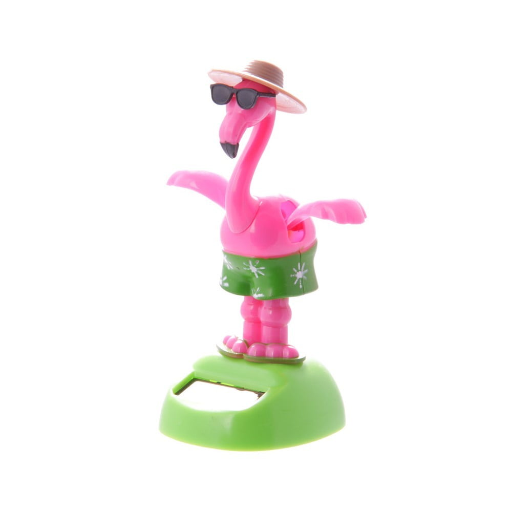 Figurine solaire Flamant rose lunettes