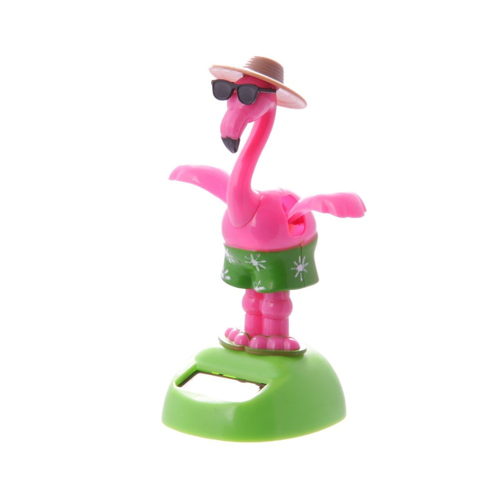 Figurine solaire Flamant rose lunettes