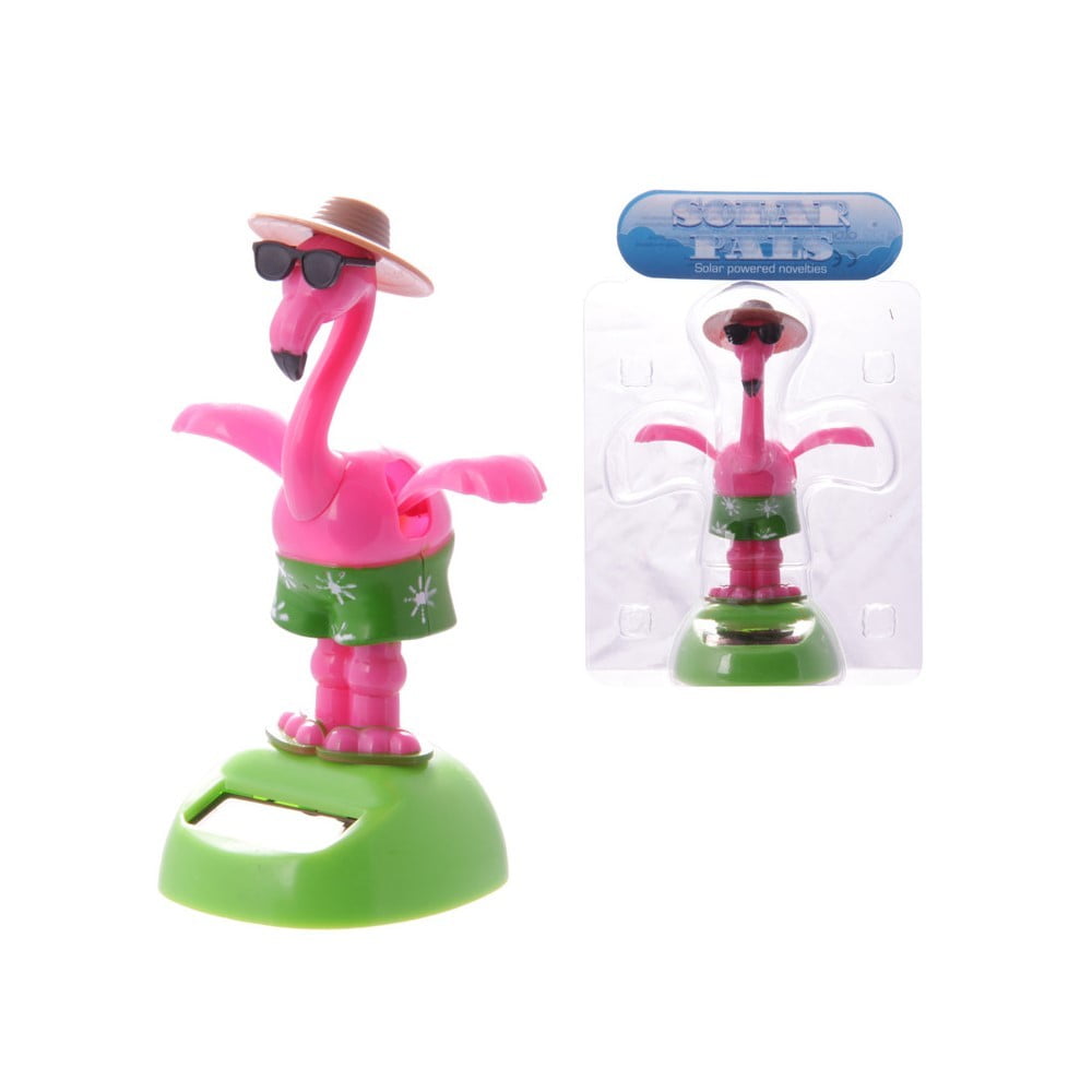 Figurine solaire Flamant rose lunettes