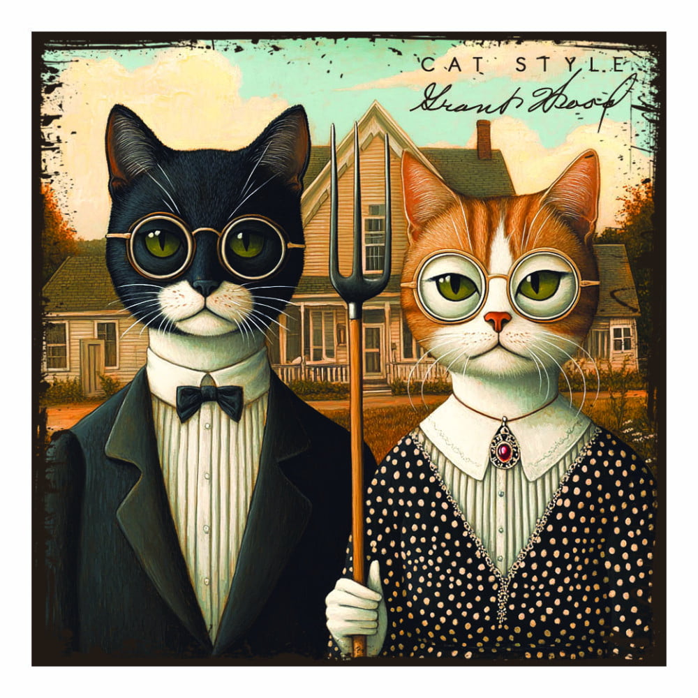 Magnet artistique Chat "L'art d'être un chat" Grant Wood