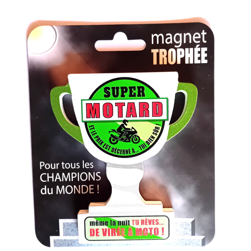 Magnet trophée bois Motard