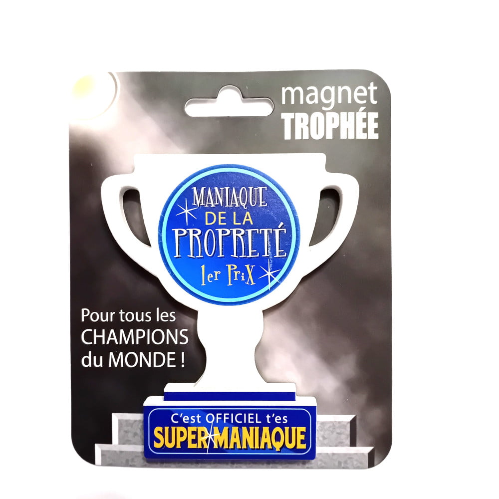 Magnet trophée bois Maniaque de la propreté