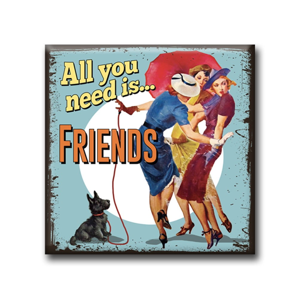 Magnet vintage carré Friends chien