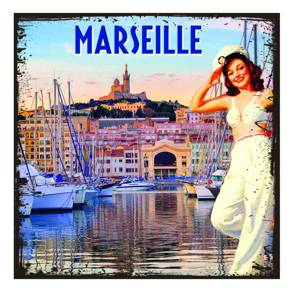 Magnet vintage Marseille Vieux Port, Criée, Notre Dame