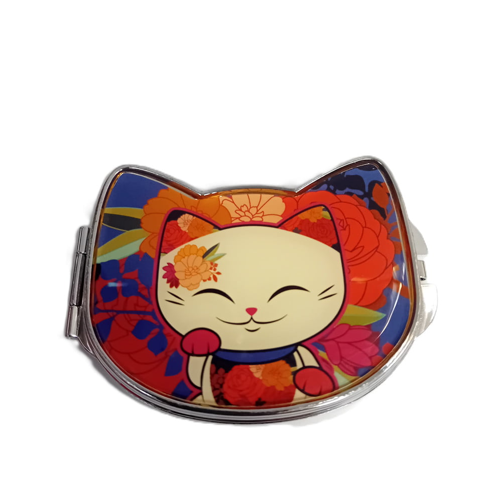 Miroir de poche double Mani The Lucky Cat bleu