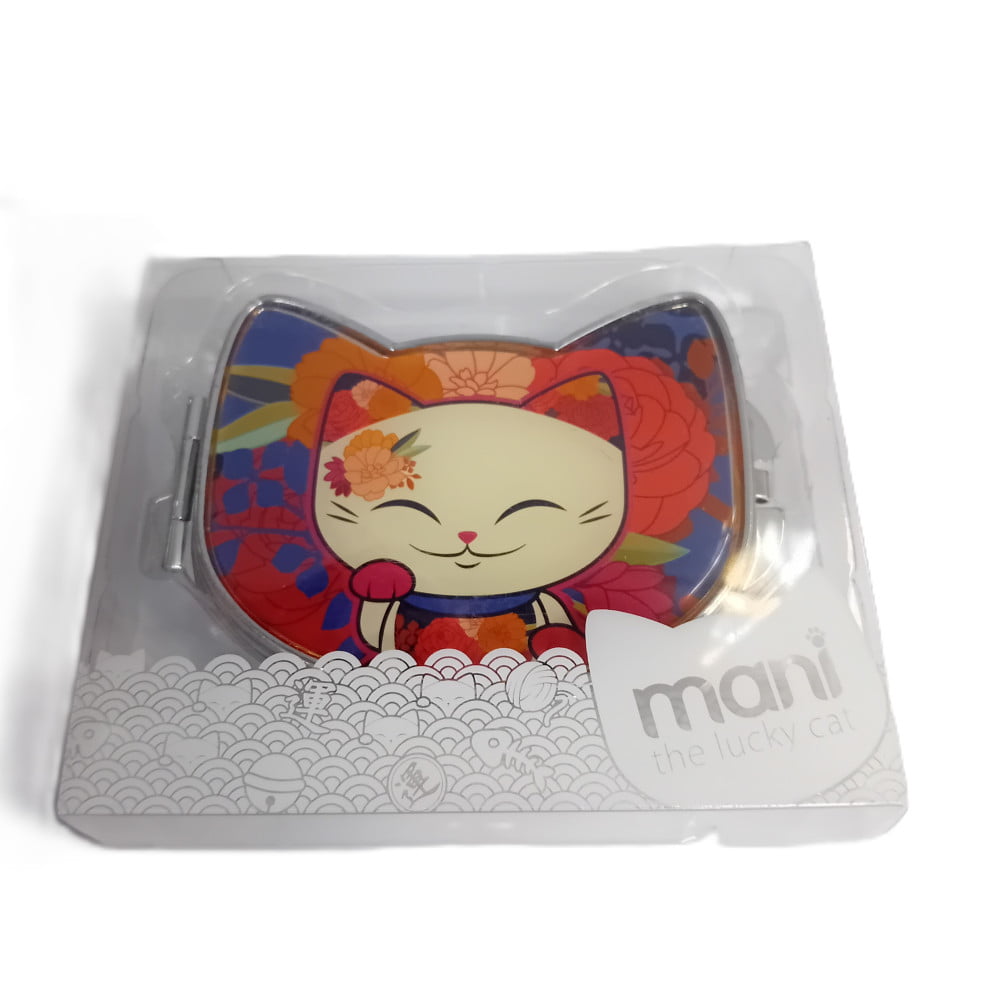 Miroir de poche double Mani The Lucky Cat bleu