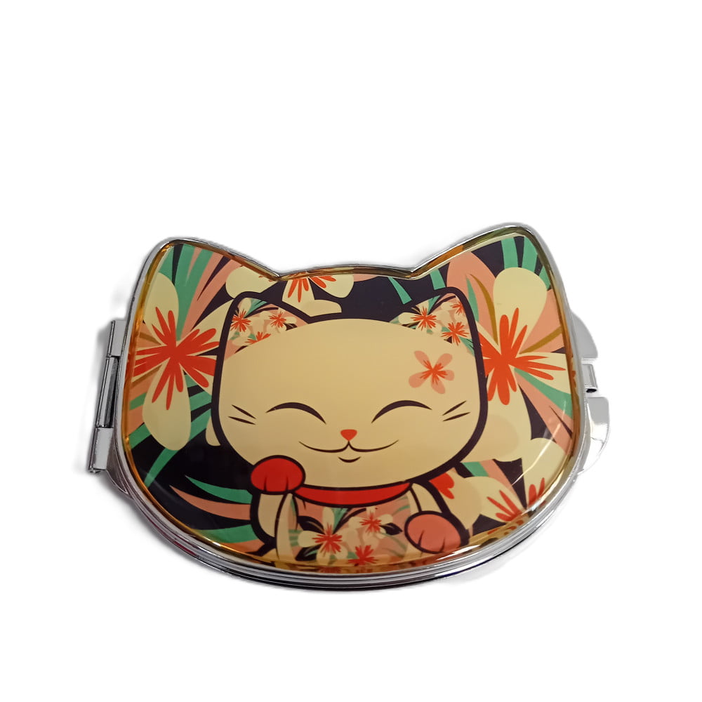 Miroir de poche double Mani The Lucky Cat noir