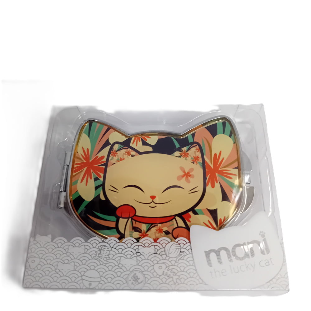 Miroir de poche double Mani The Lucky Cat noir