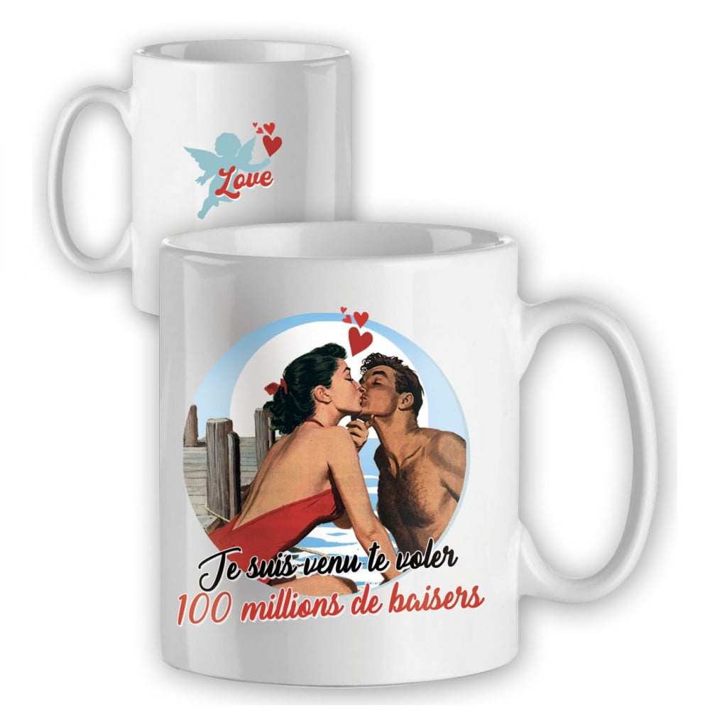 Mug vintage love 100 millions de baisers