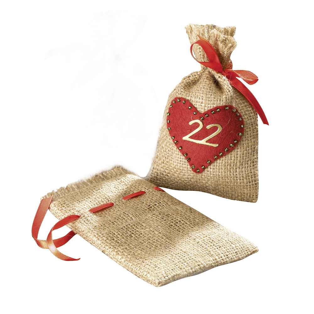 Petit sac en jute coeur rouge