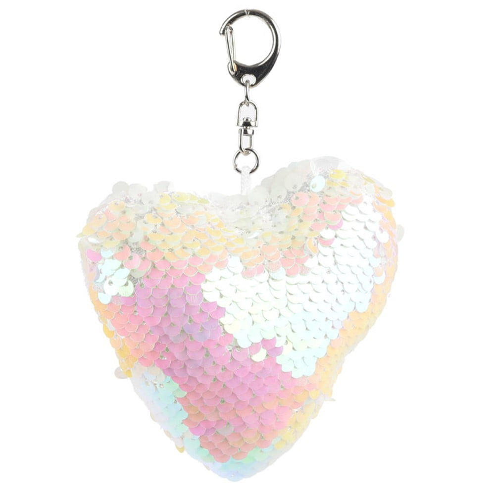 Porte Clés à sequins Coeur blanc et rosé