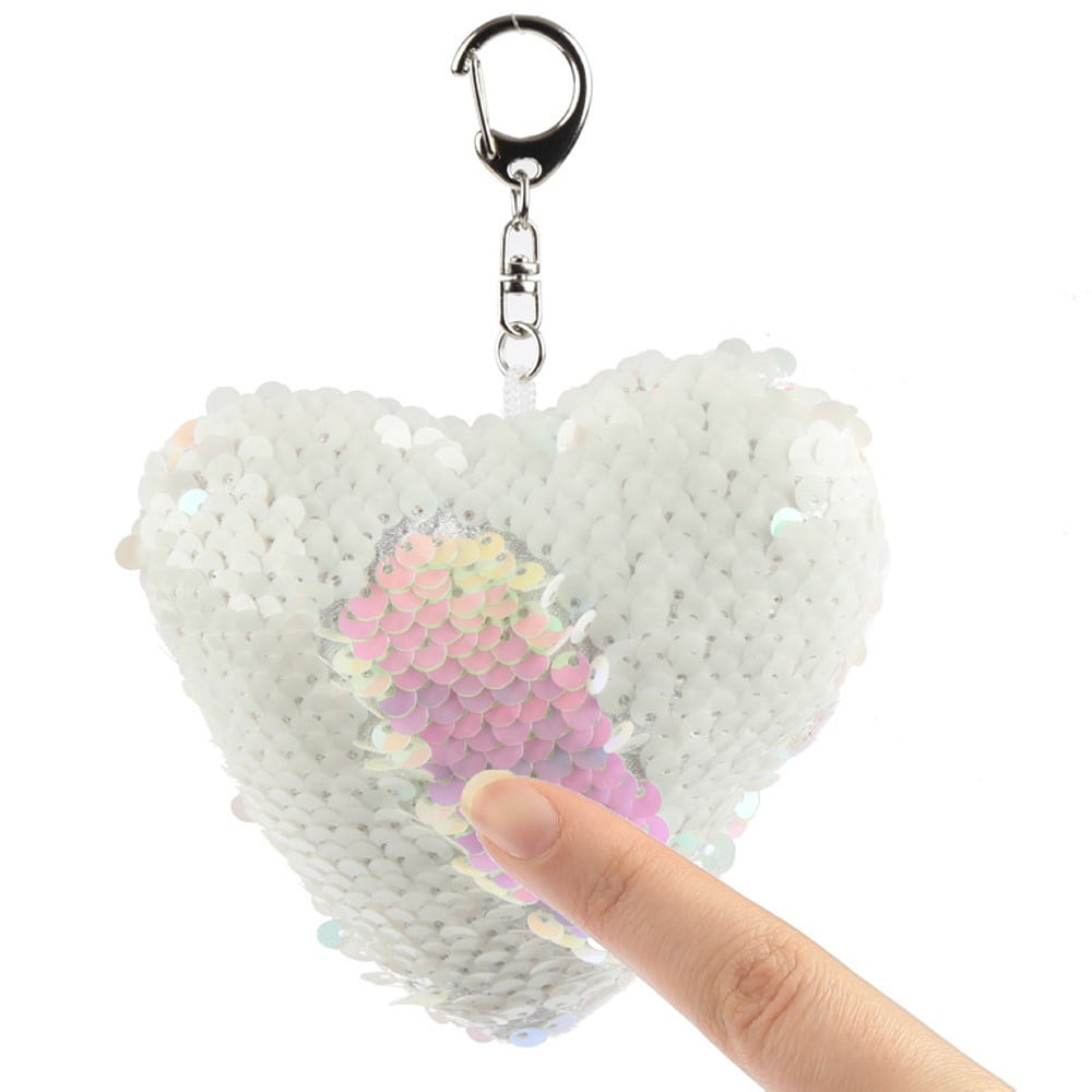 Porte Clés à sequins Coeur blanc et rosé