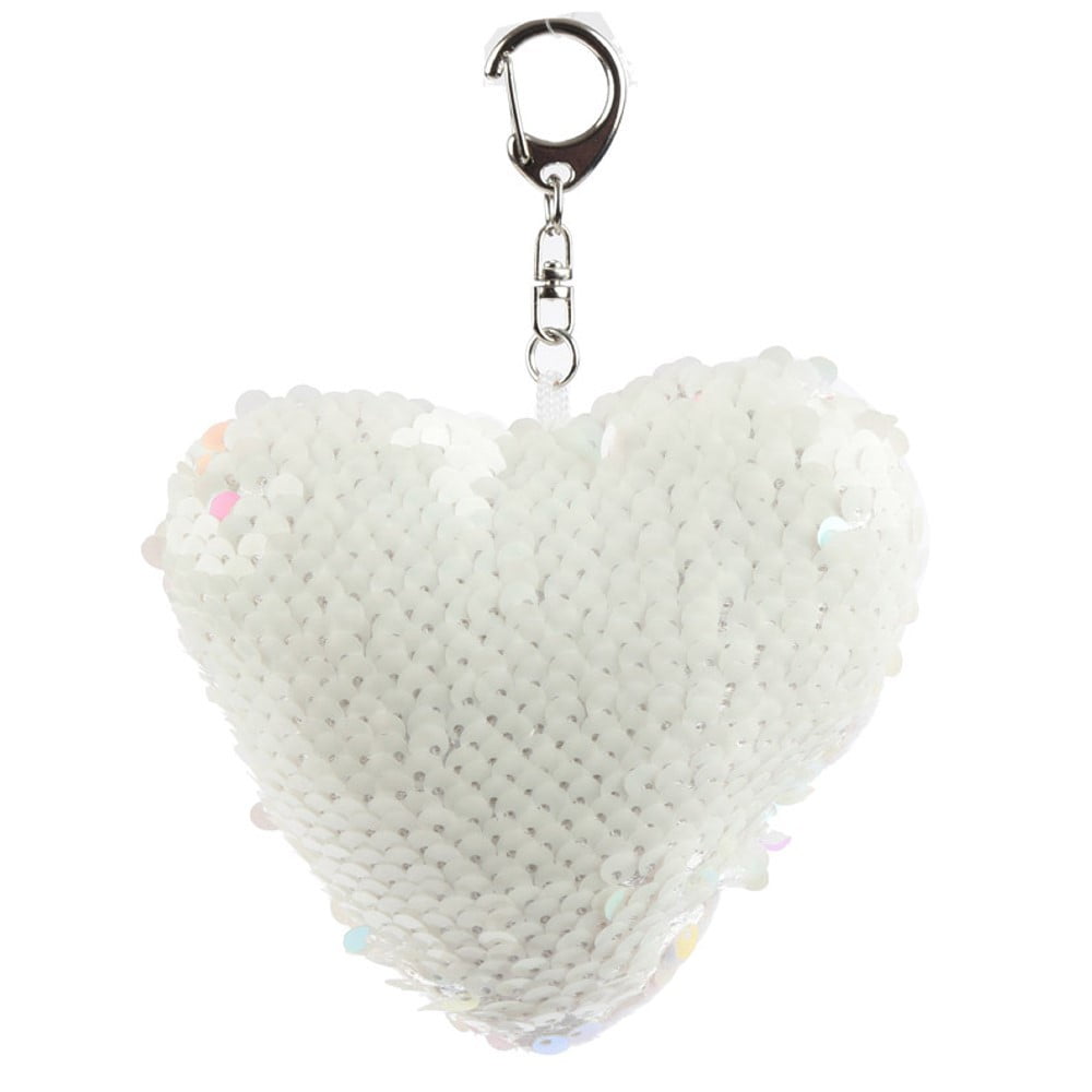 Porte Clés à sequins Coeur blanc et rosé