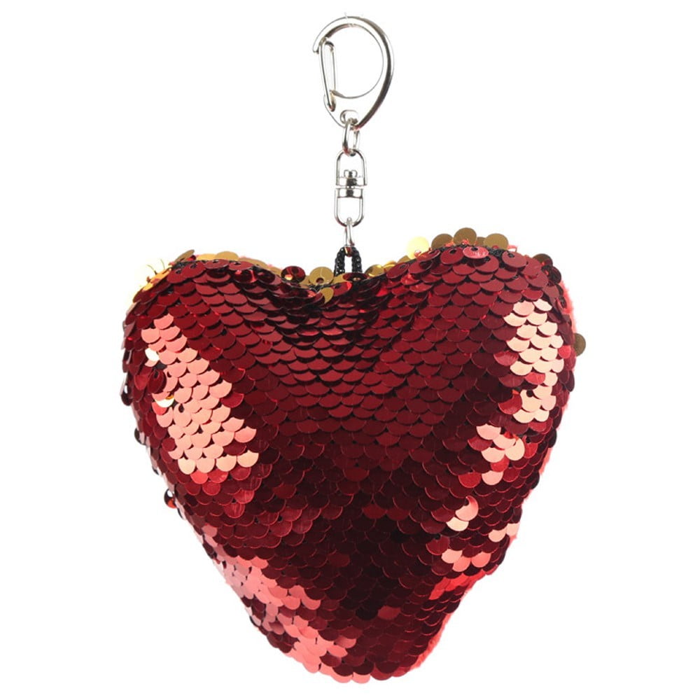 Porte Clés à sequins Coeur rouge et or