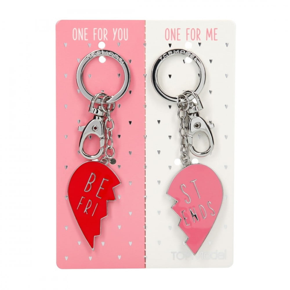 Porte clés coeur brisé TOPModel Best Friends rouge et rose