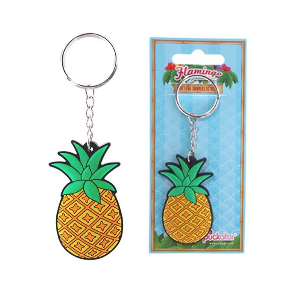 Porte clés en PVC Flamand rose Ananas